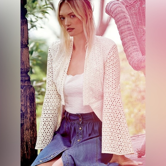 Free People Circle Sleeve Eyelet Jacket, Ivory, M - Picture 3 of 11